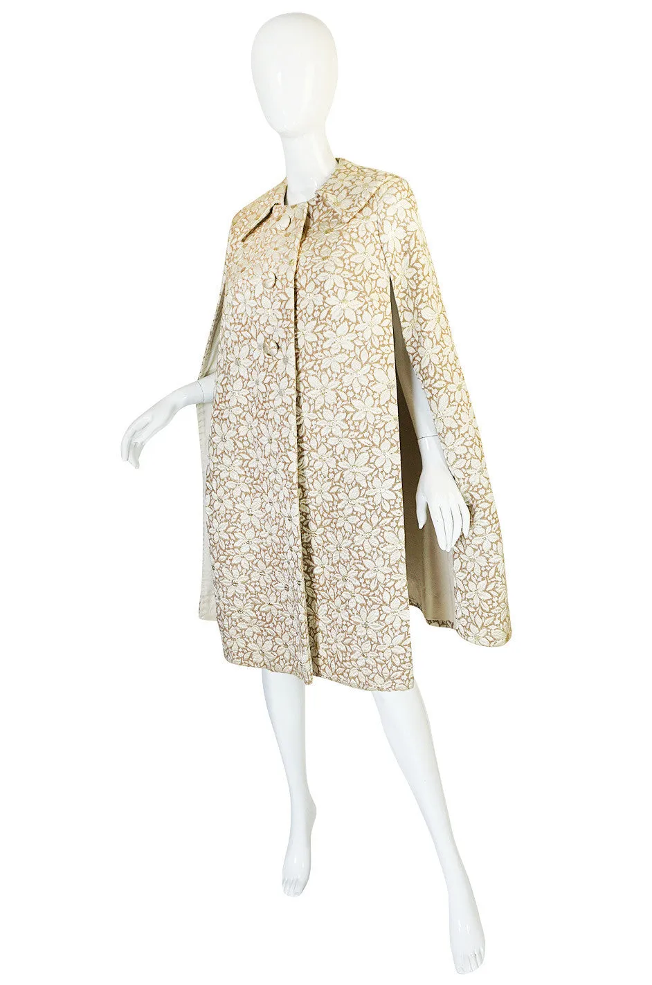 1960s Gold Silk Brocade Mr Blackwell Dress & Cape