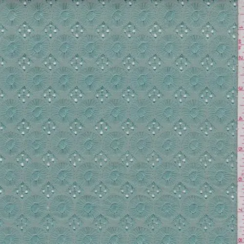 2 3/8 YD PC-Seafoam Embroidered Medallion Linen Blend Fabric