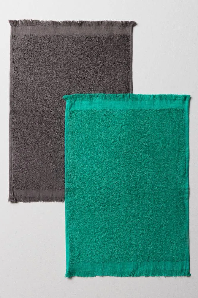 2 Pack Fringed Guest Towels Green & Grey