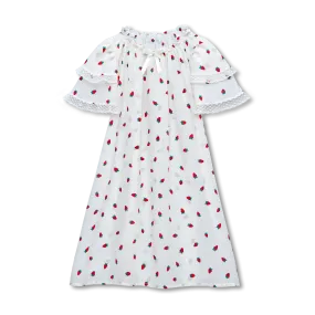 AGNES - GIRLS SILK NIGHTDRESS STRAWBERRIES