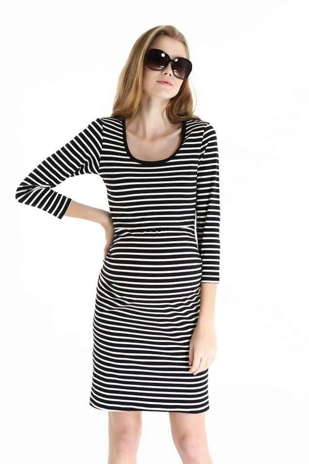 Angelina Black Stripe Long Sleeve Nursing Dress