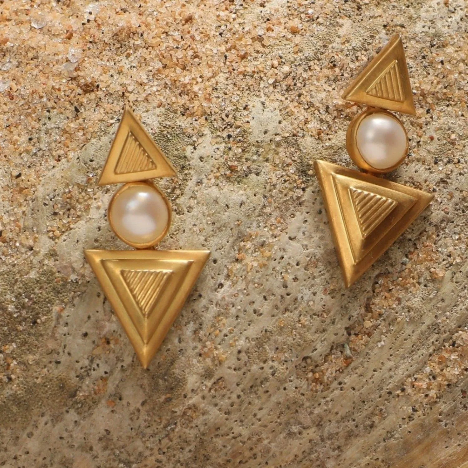 Bella Pearl Geometry Silver Earrings