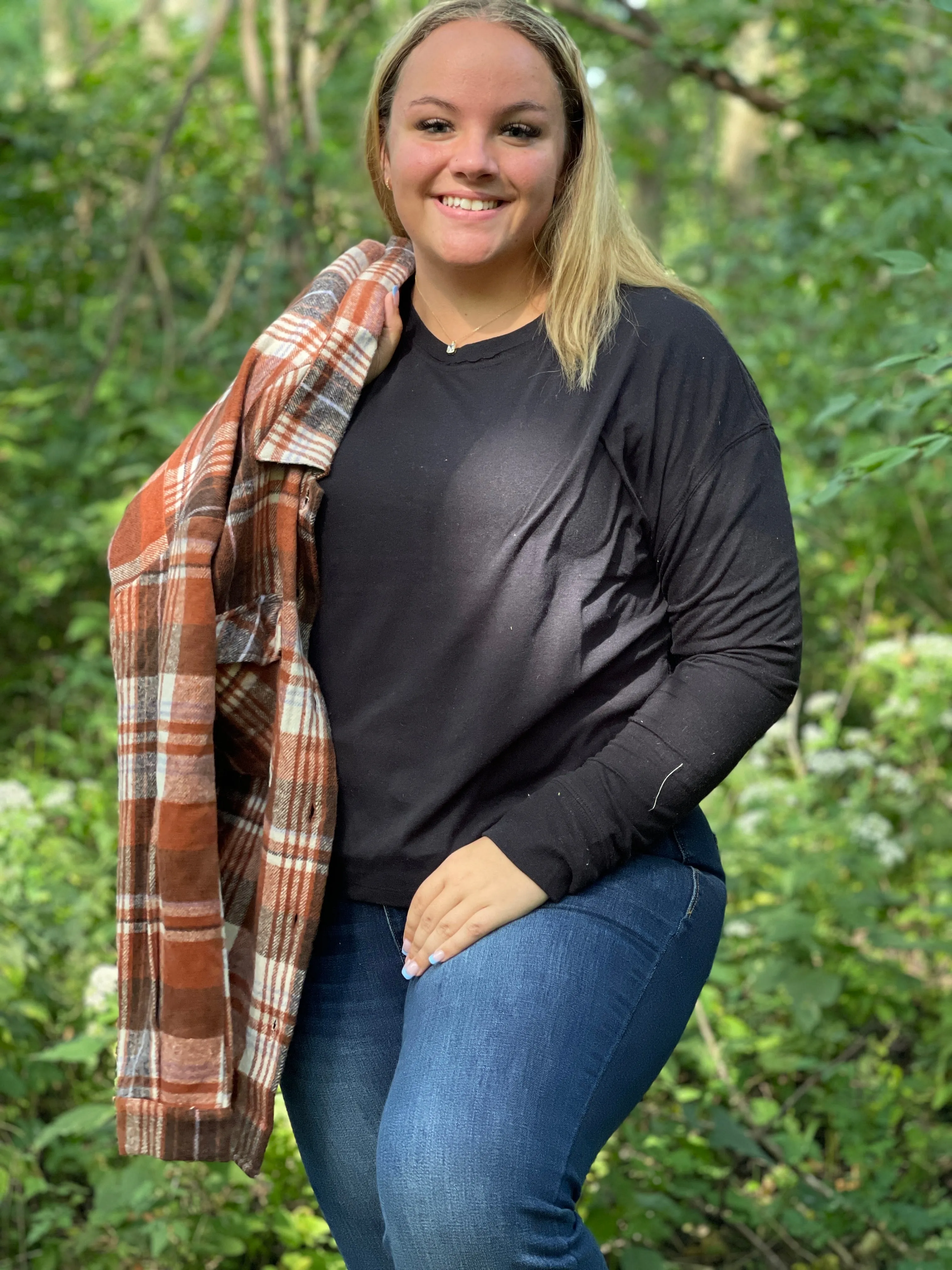 BLACK BRUSHED KNIT LONG SLEEVE TOP