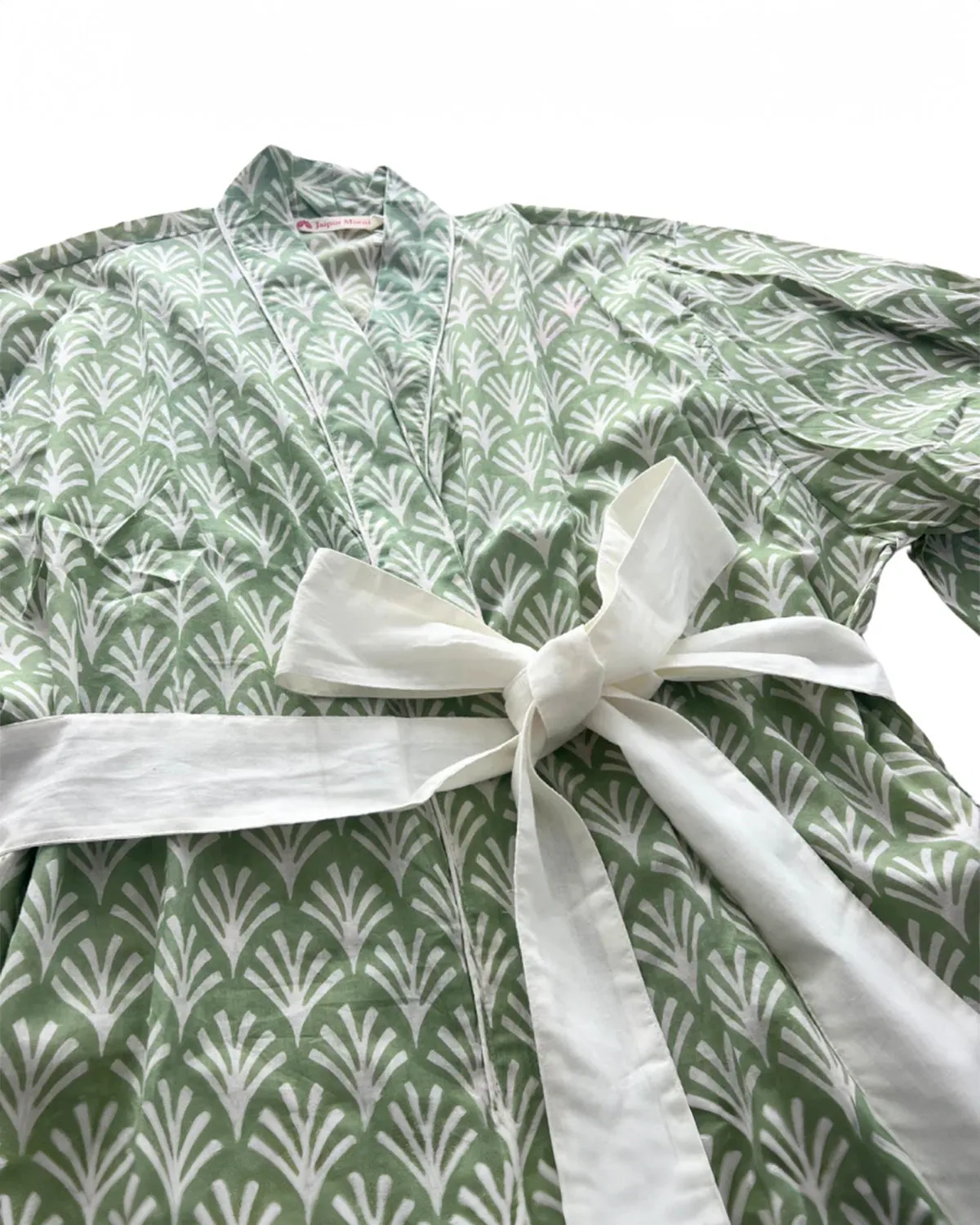 Block Print Cotton Robe | Soft Sage