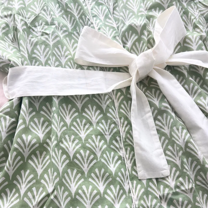 Block Print Cotton Robe | Soft Sage