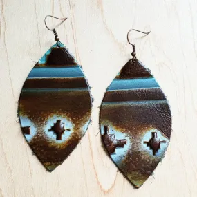 Blue Navajo Leather Oval Earrings