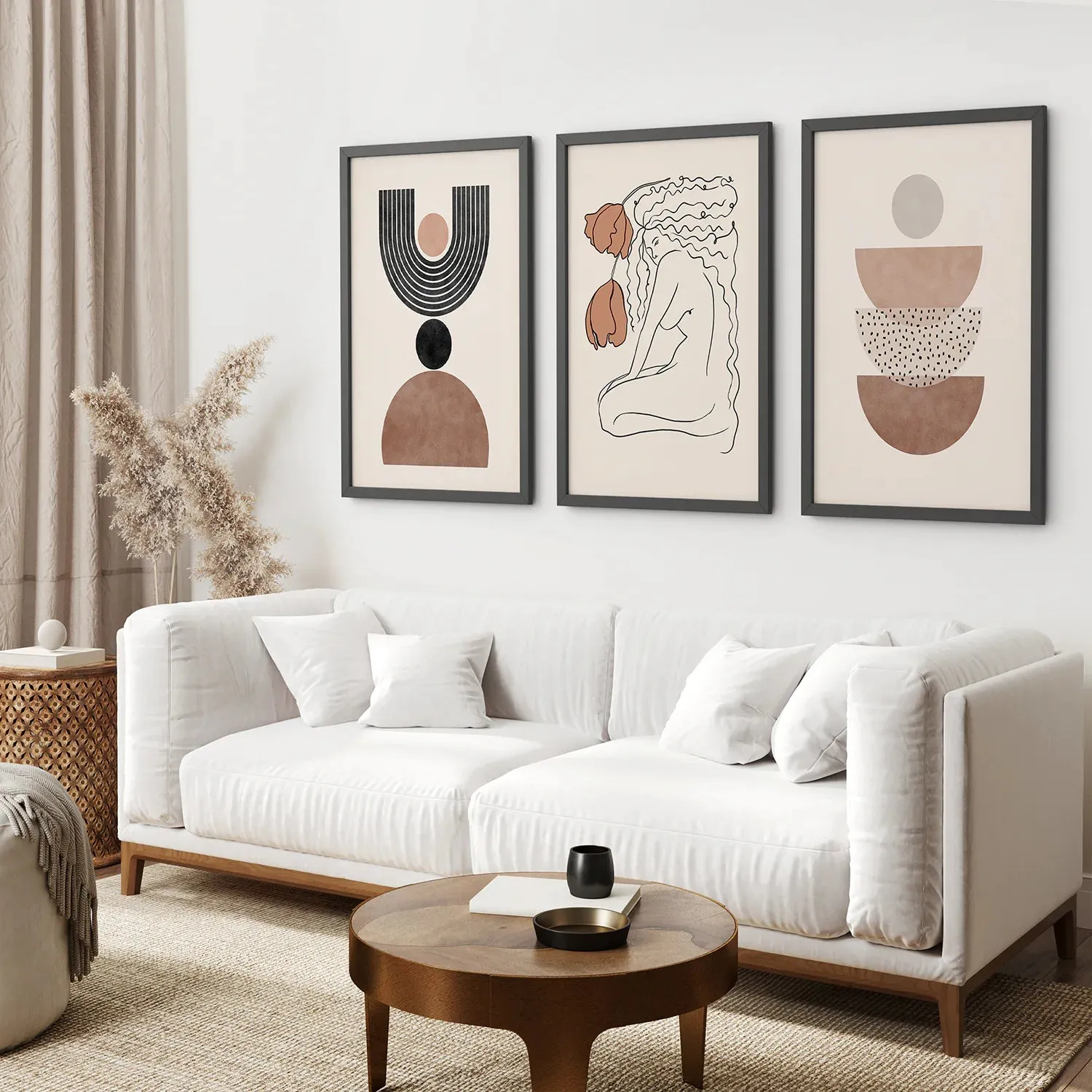 Boho Abstract Woman Wall Art Set. Neutral Tones