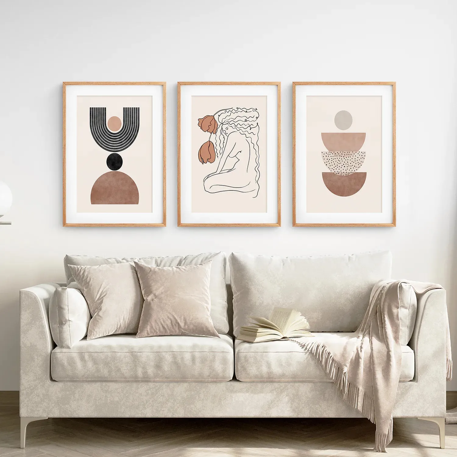 Boho Abstract Woman Wall Art Set. Neutral Tones