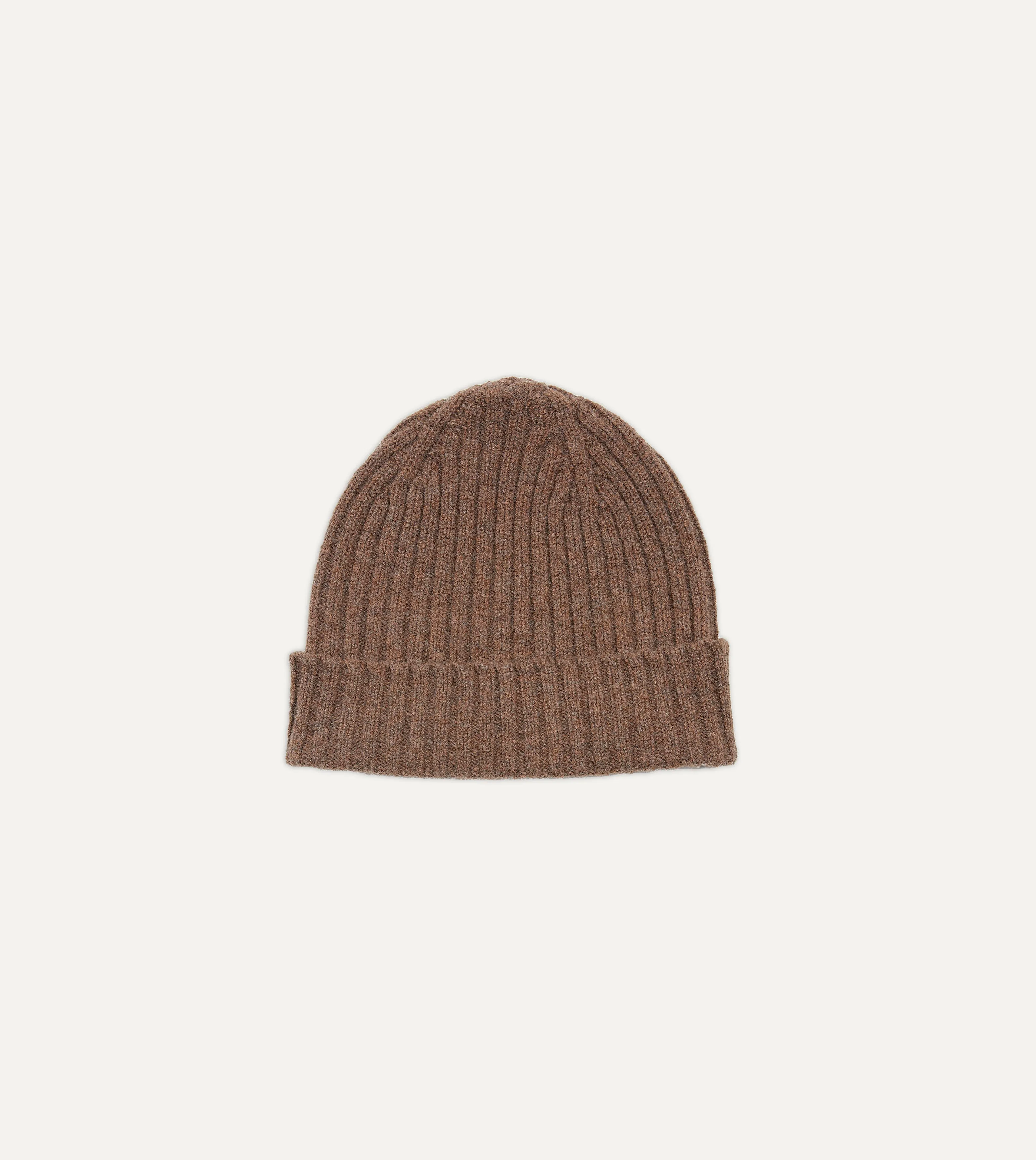 Brown Lambswool Ribbed Knit Cap