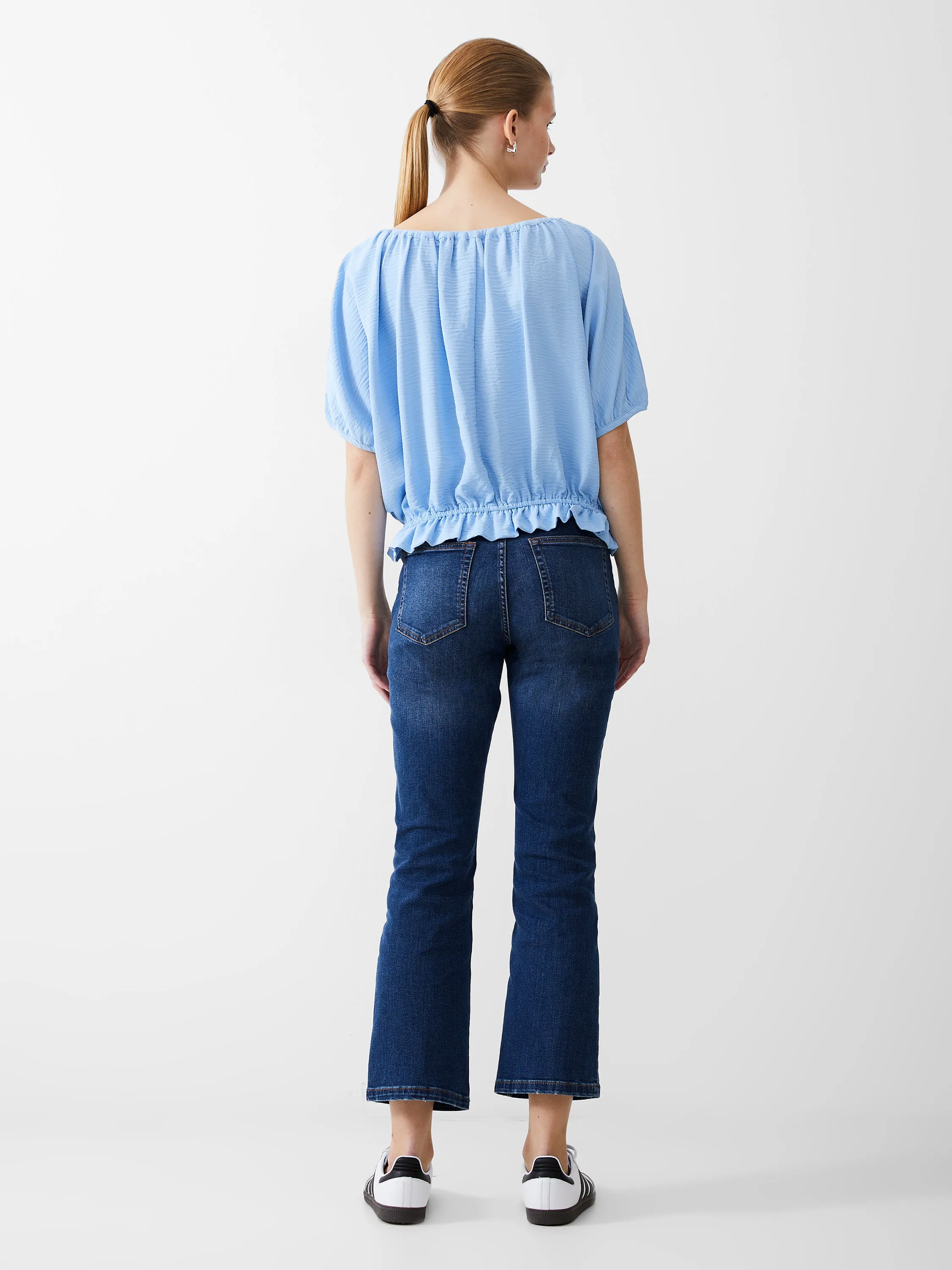 Button Crinkle Peasant Top