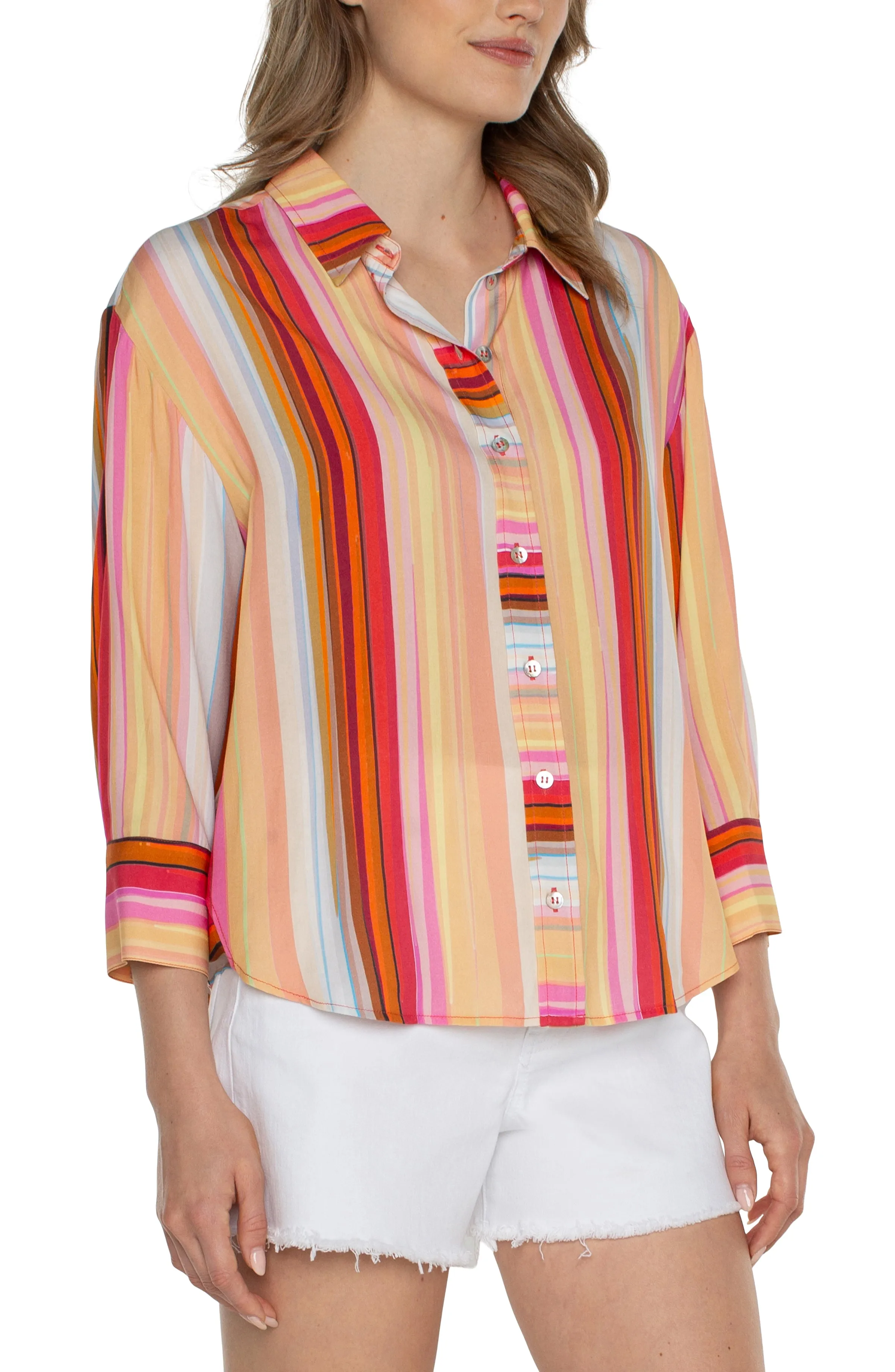 BUTTON FRONT SHIRT WITH 3/4 SLEEVE