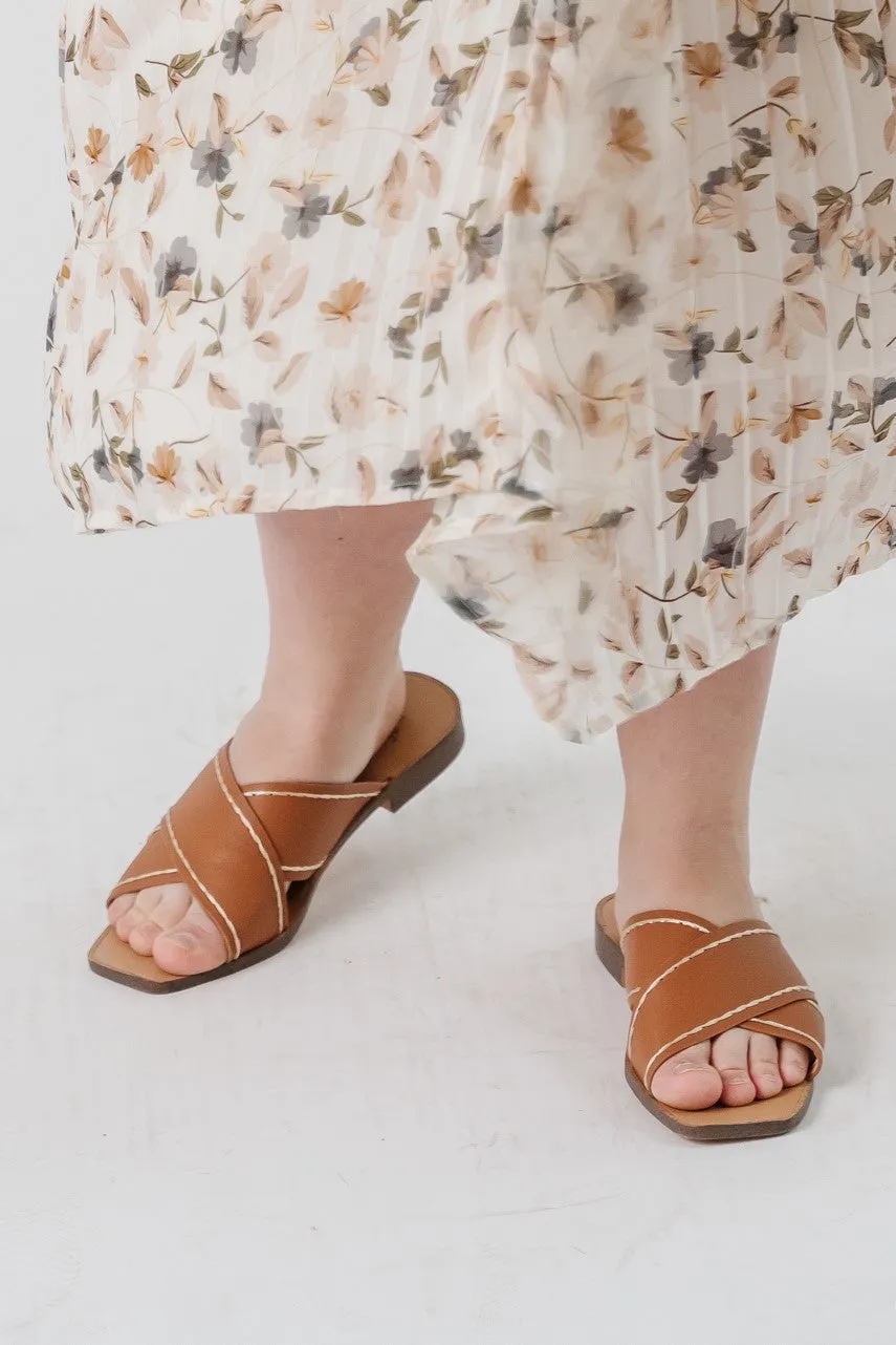 'Cali' Criss Cross Slip on Sandal in Light Brown FINAL SALE