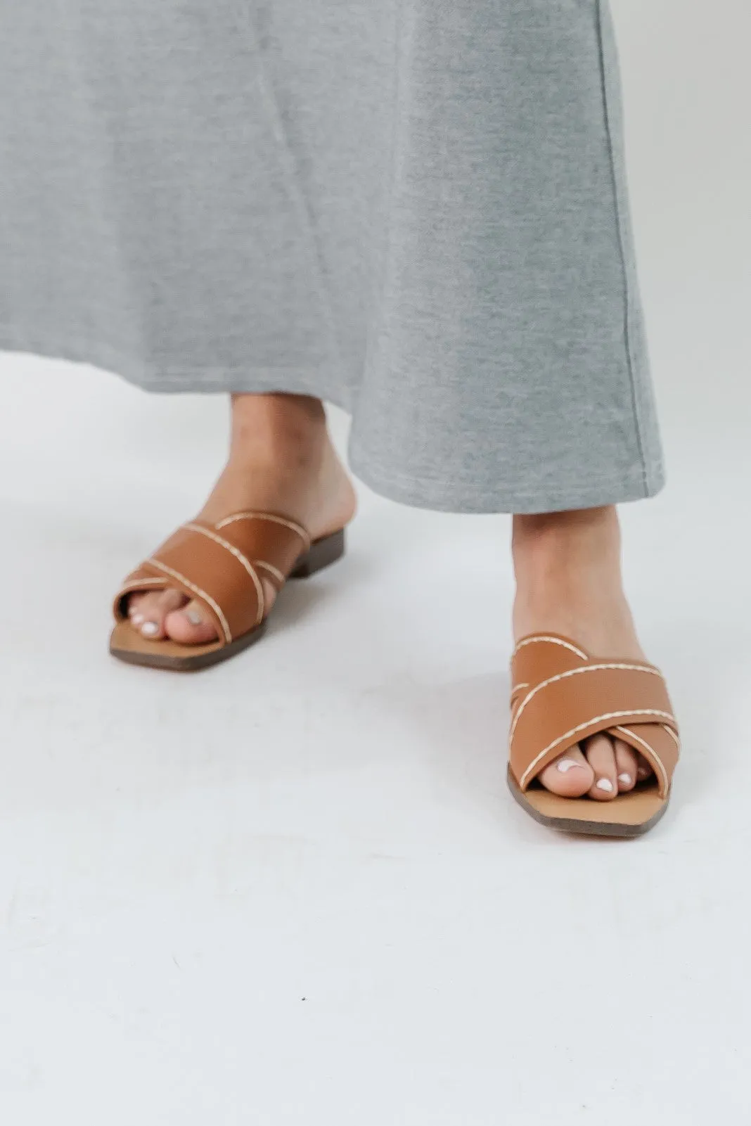 'Cali' Criss Cross Slip on Sandal in Light Brown FINAL SALE