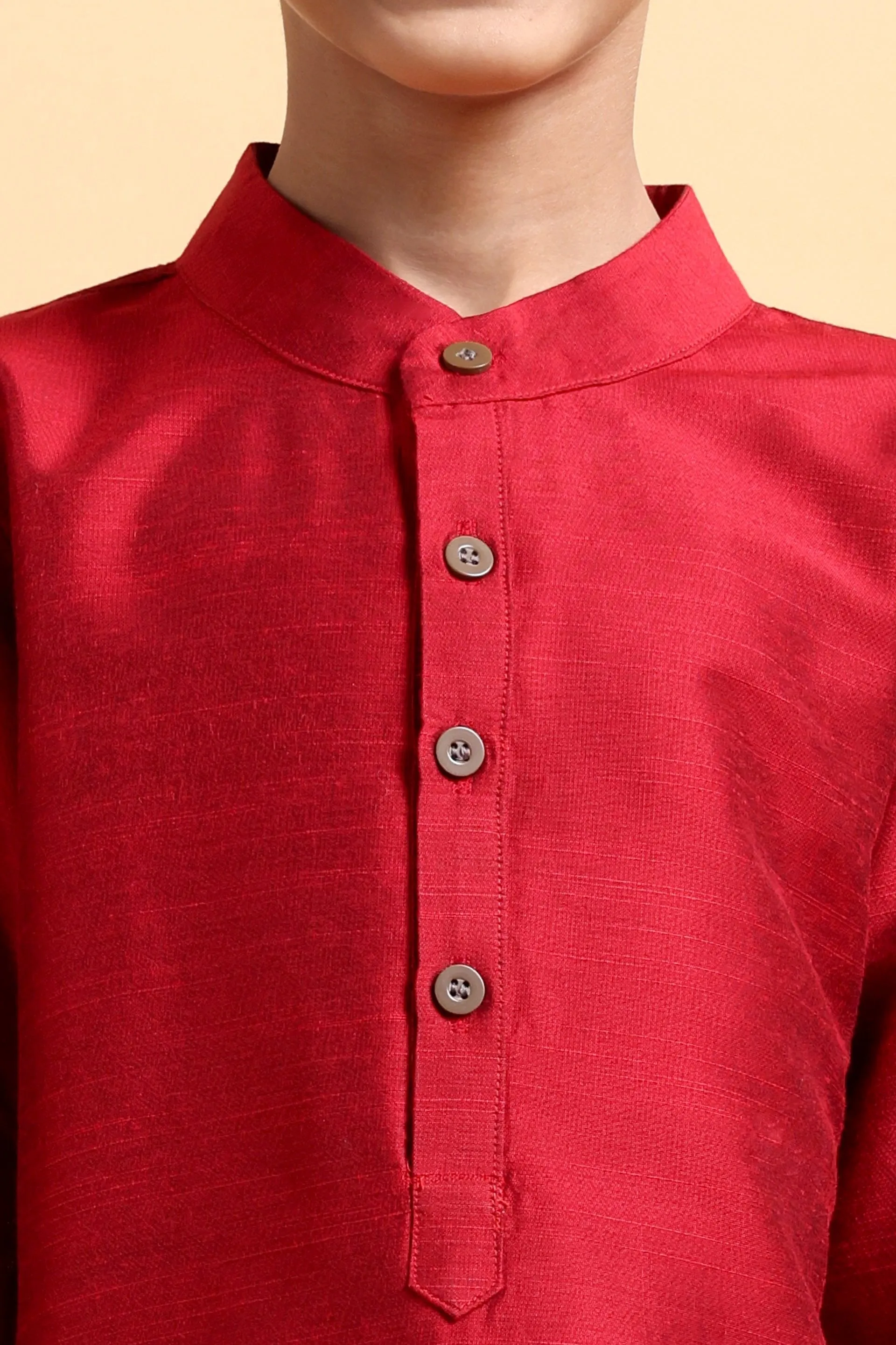 Classic Deep Red Cotton Silk Kurta & Pajama Set for Boys