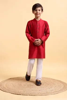 Classic Deep Red Cotton Silk Kurta & Pajama Set for Boys