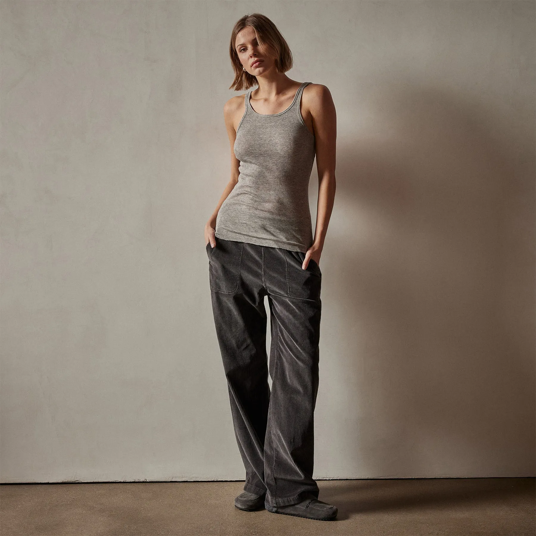 Cotton Cashmere Blend Ribbed Tank - Heather Grey