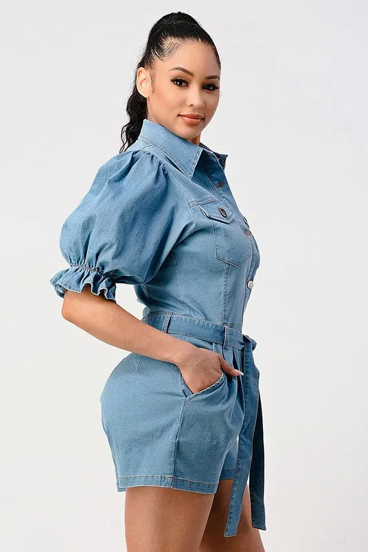 Cutie Pie- Denim Romper