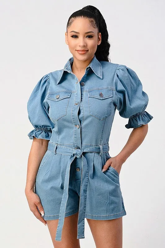 Cutie Pie- Denim Romper