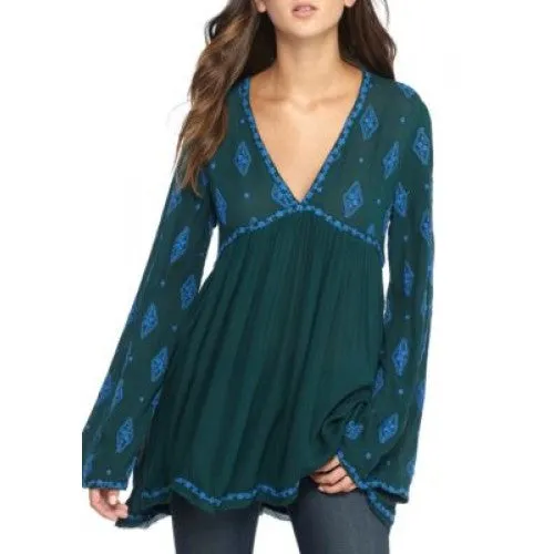 Diamond Embroidery Top Bell Sleeves In 8 Different Colors You Choose Long Boho Tunic Or Mini Dress For Free Spirited People Small Medium Or Large