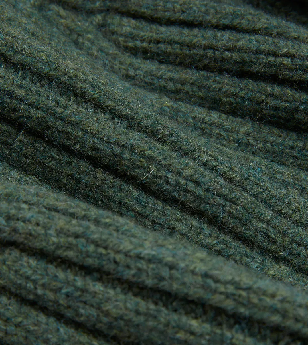 Drake's Lambswool Ribbed Knit Beanie / Green