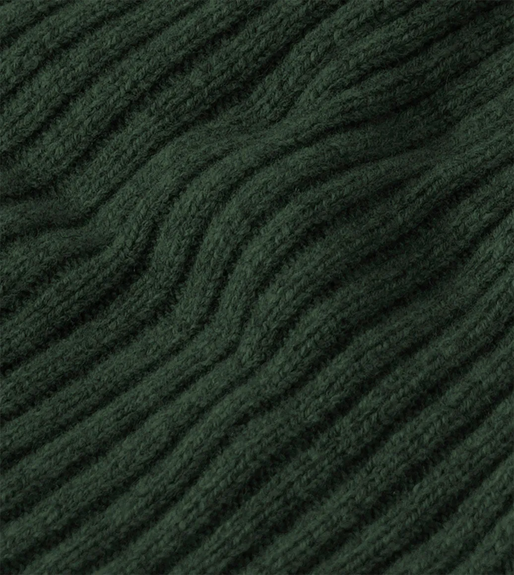 Drake's Lambswool Ribbed Knit Beanie / Green