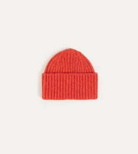 Drake's Lambswool Ribbed Knit Beanie / Orange