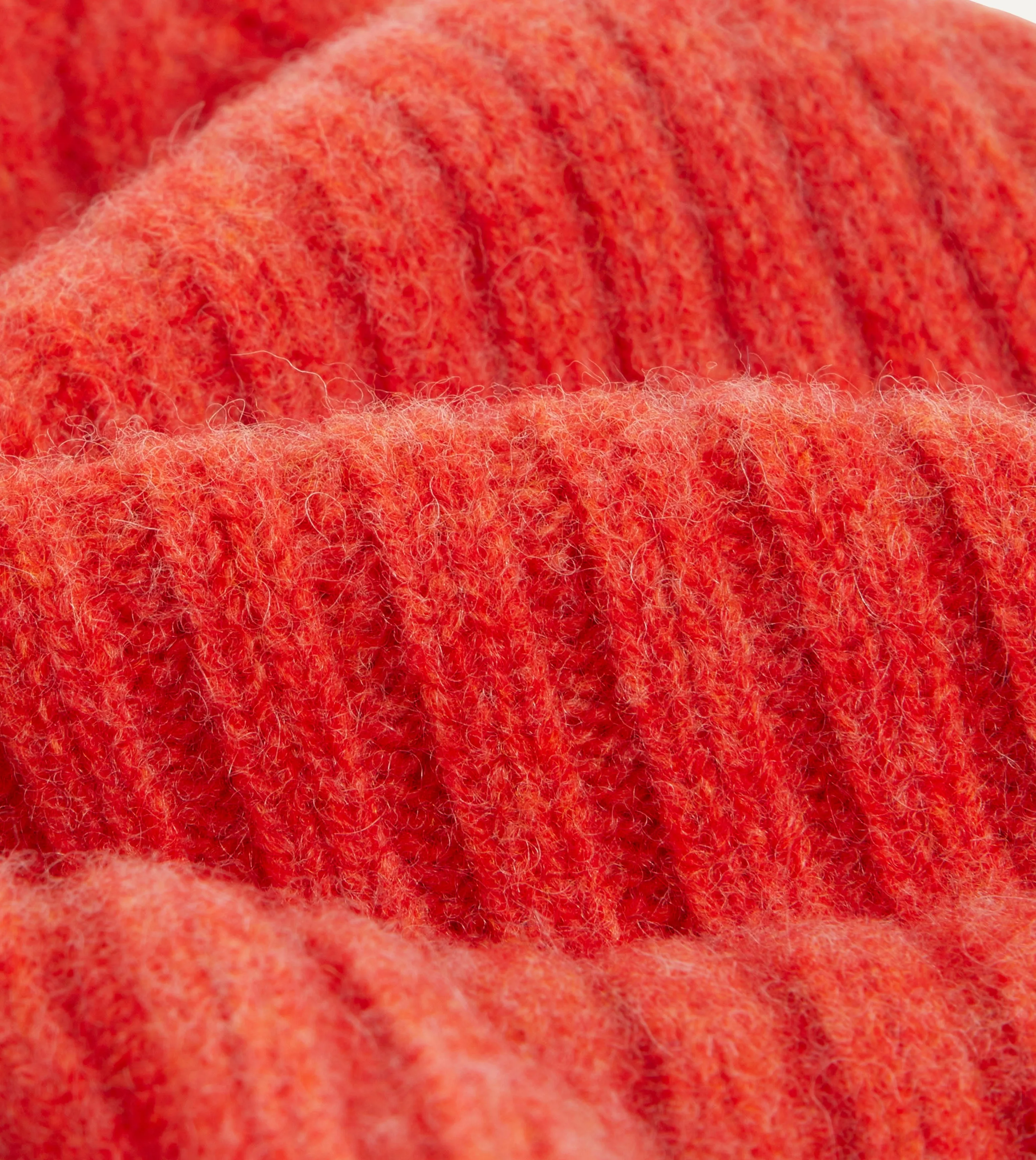 Drake's Lambswool Ribbed Knit Beanie / Orange