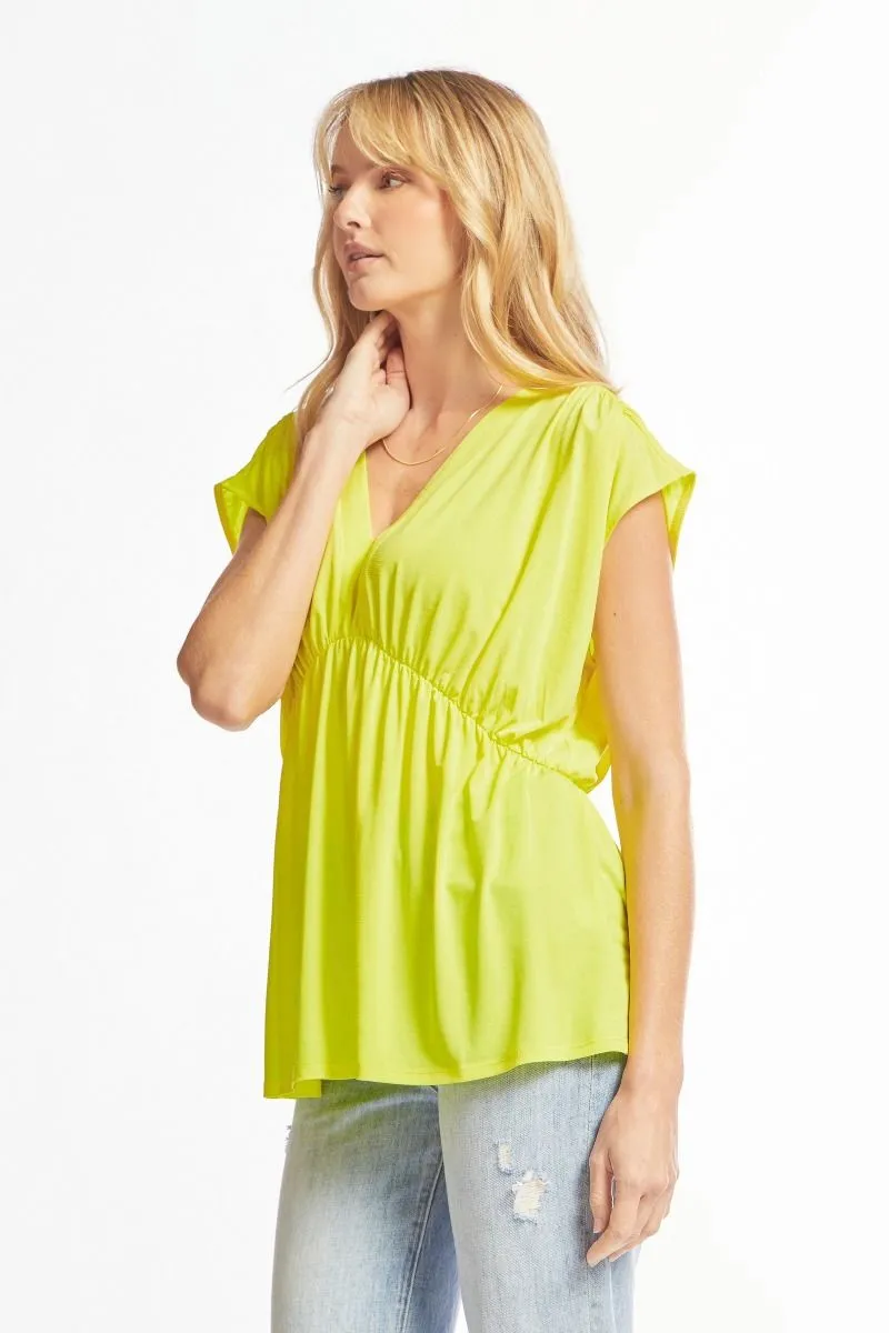 Dream On Peplum Short Sleeve Top - Neon Yellow