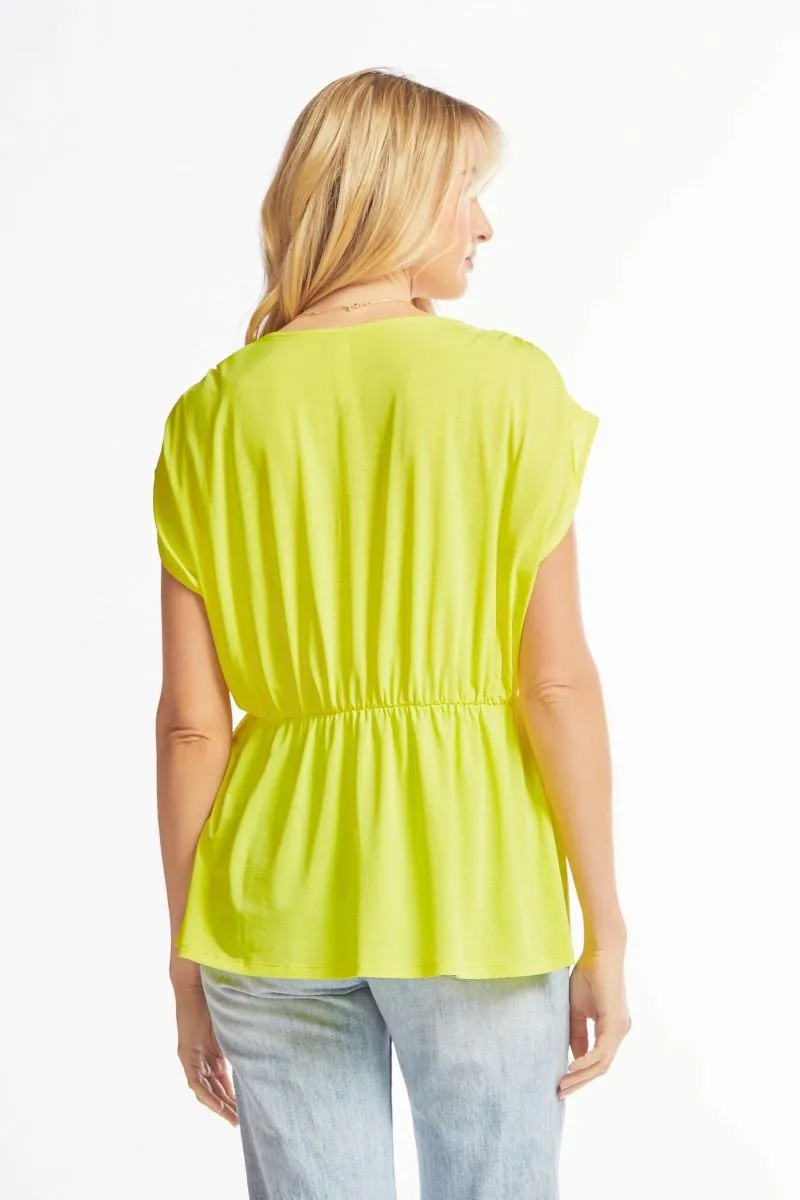 Dream On Peplum Short Sleeve Top - Neon Yellow