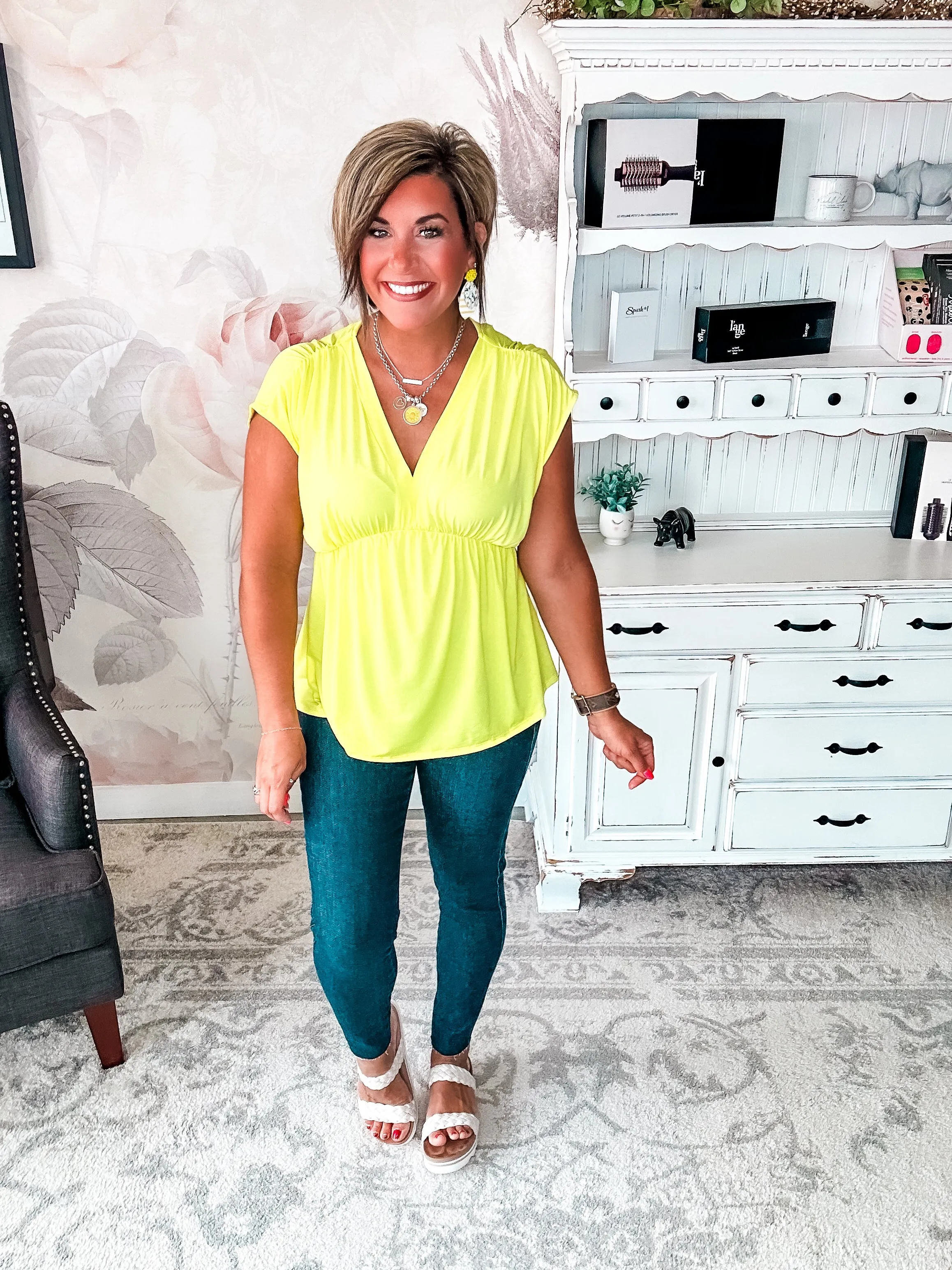 Dream On Peplum Short Sleeve Top - Neon Yellow