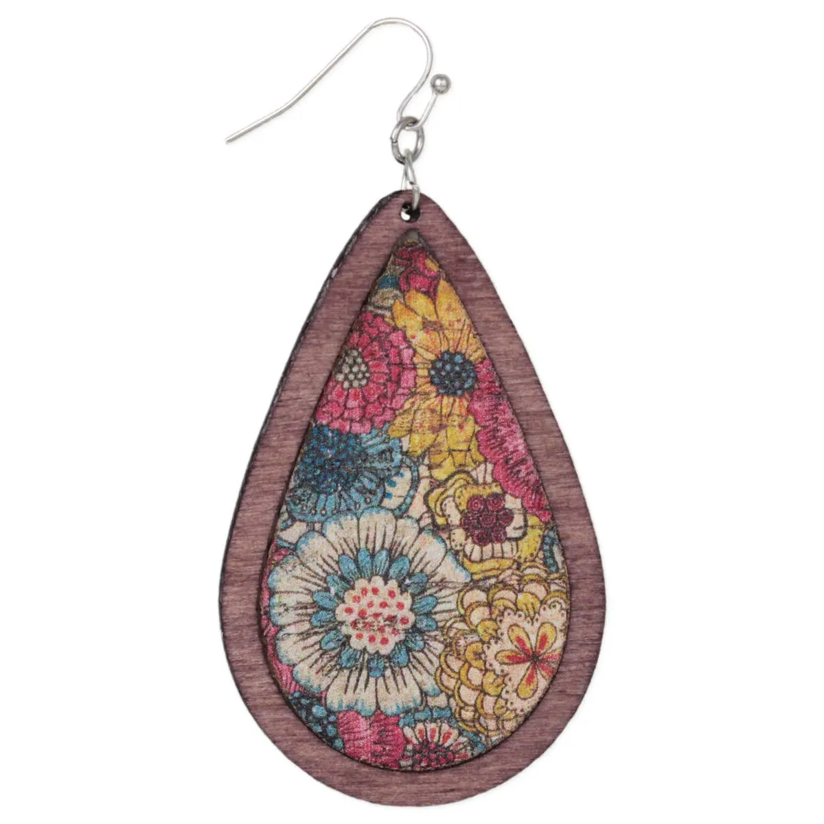 Dyed Wood Floral Teardrop Earrings