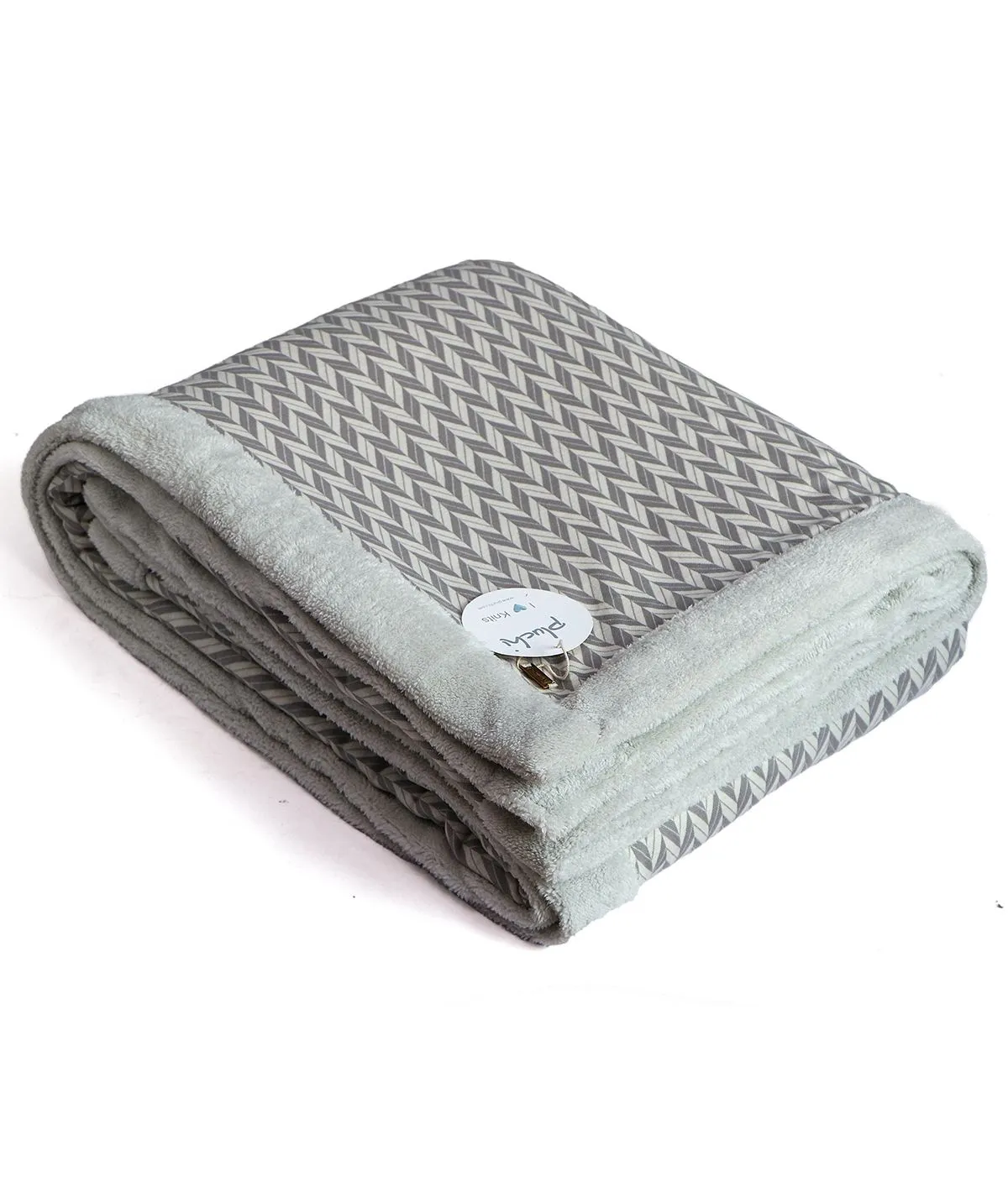 Eleanore Grey & Natural Cotton Knitted Double Bed Blanket layered with Warm Sherpa Fabric