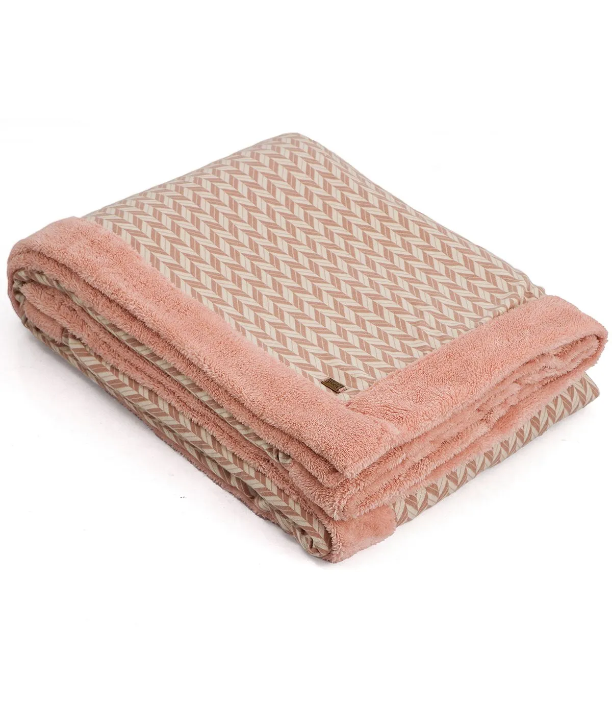 Eleanore Pink & Natural Cotton Knitted Double Bed Blanket layered with Warm Sherpa Fabric