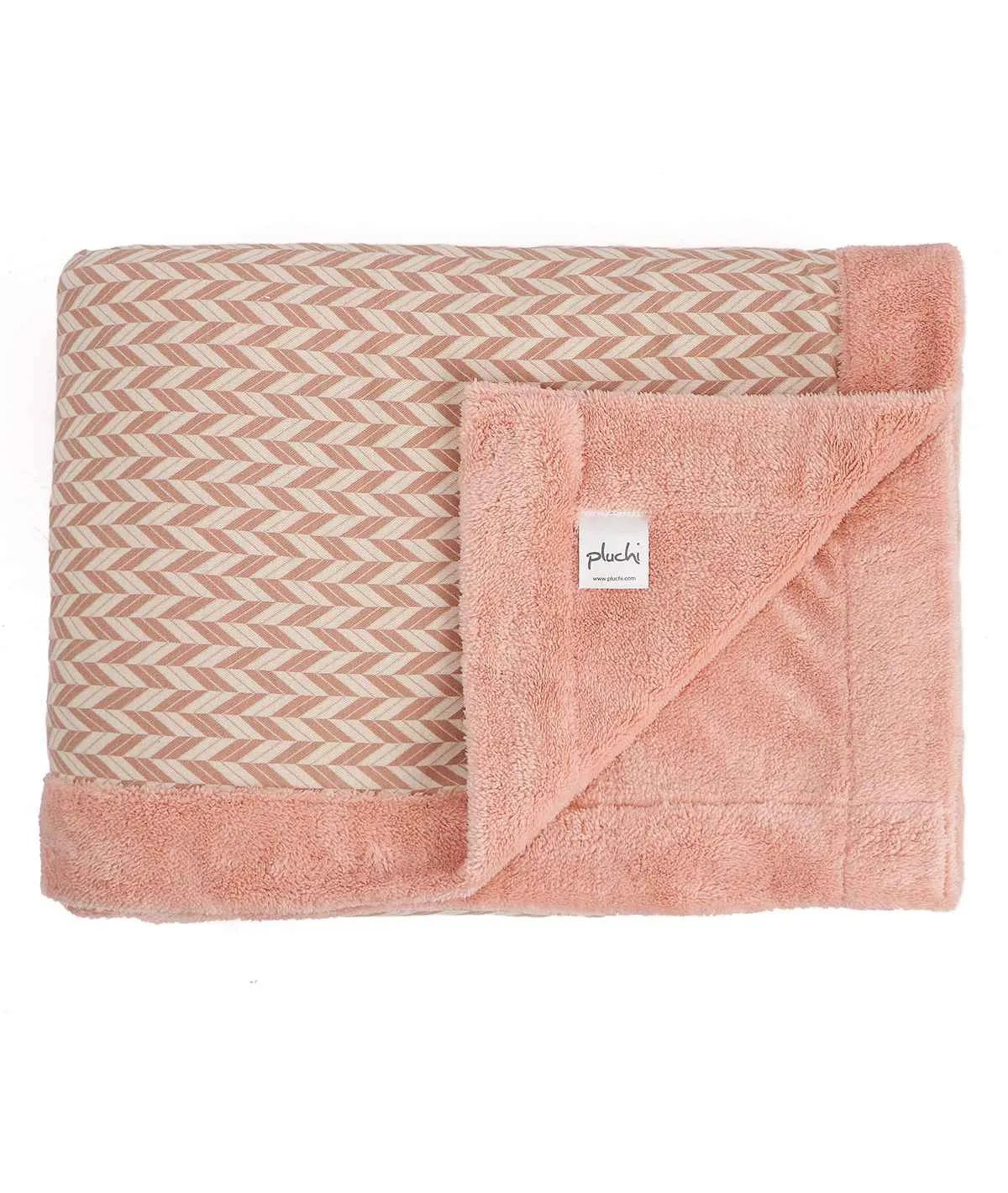 Eleanore Pink & Natural Cotton Knitted Double Bed Blanket layered with Warm Sherpa Fabric