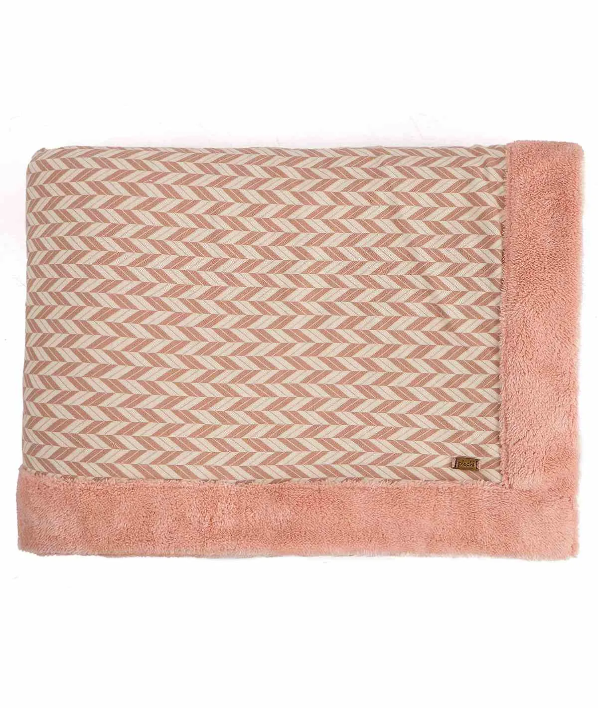 Eleanore Pink & Natural Cotton Knitted Double Bed Blanket layered with Warm Sherpa Fabric