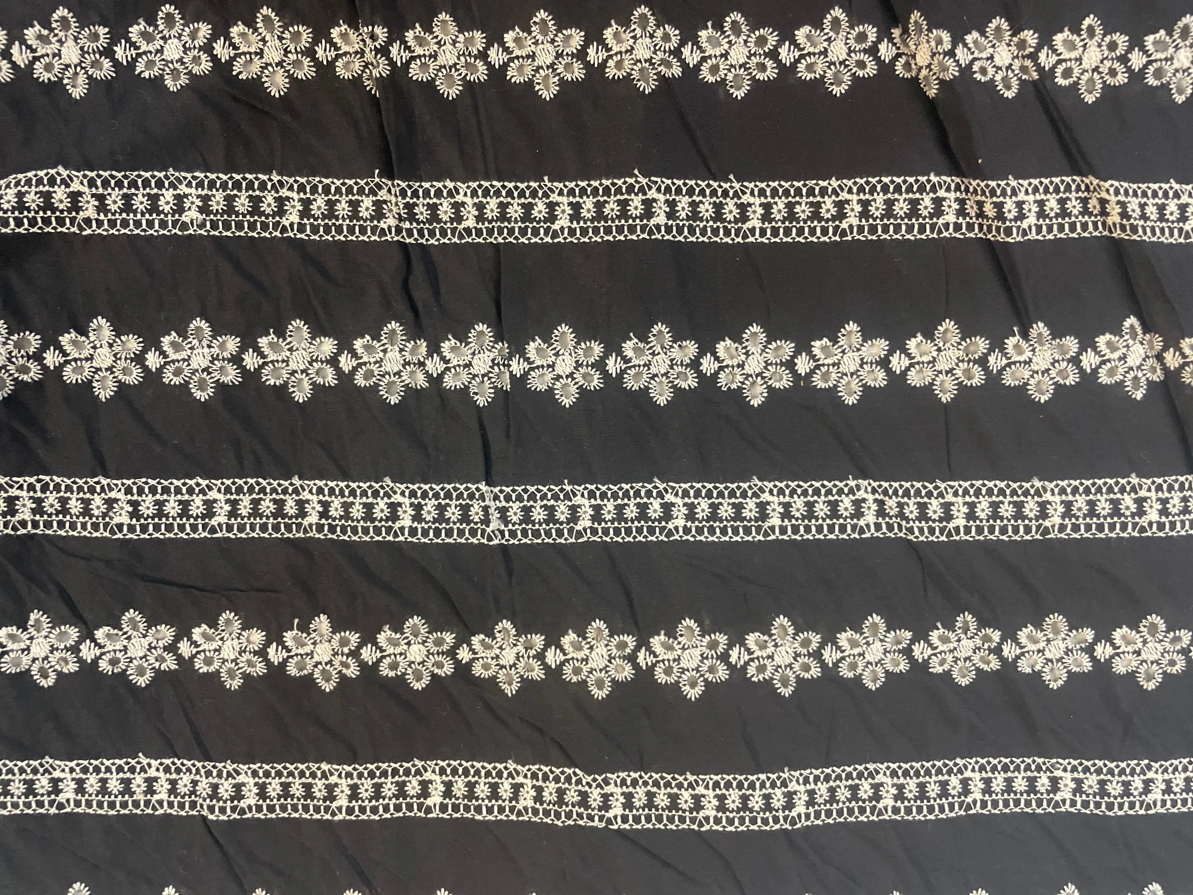 Eyelet Floral Stripe Embroidered Cotton - Black & White