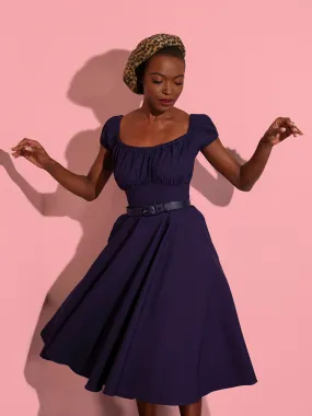 FINAL SALE - Peasant Swing Dress in Navy - Vixen by Micheline Pitt