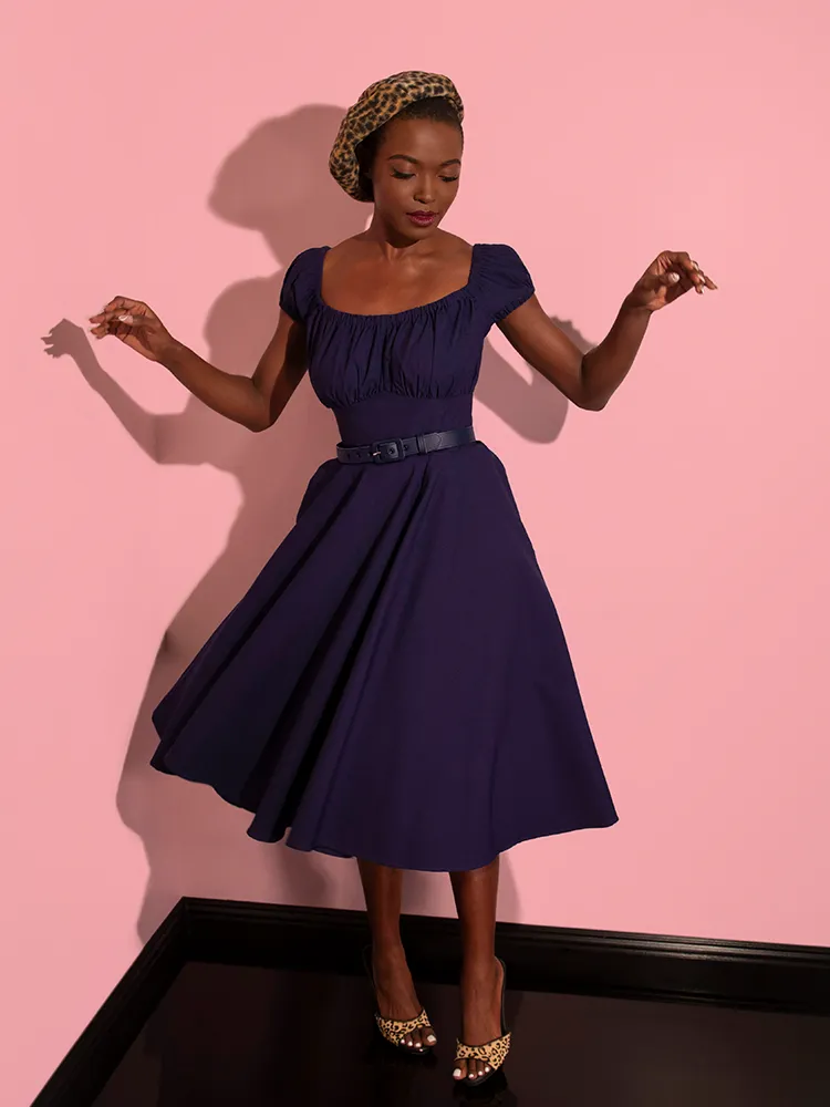 FINAL SALE - Peasant Swing Dress in Navy - Vixen by Micheline Pitt