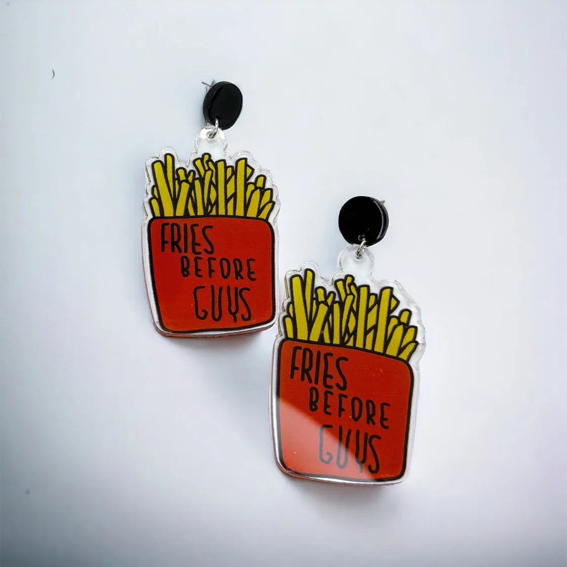 Fries Before Guys Earrings - French Fries, Fast Food, Junk Food Earrings, Handmade Jewelry, Foodie Jewelry, Food Accessories, Hamburger, French Fries, Food Earrings