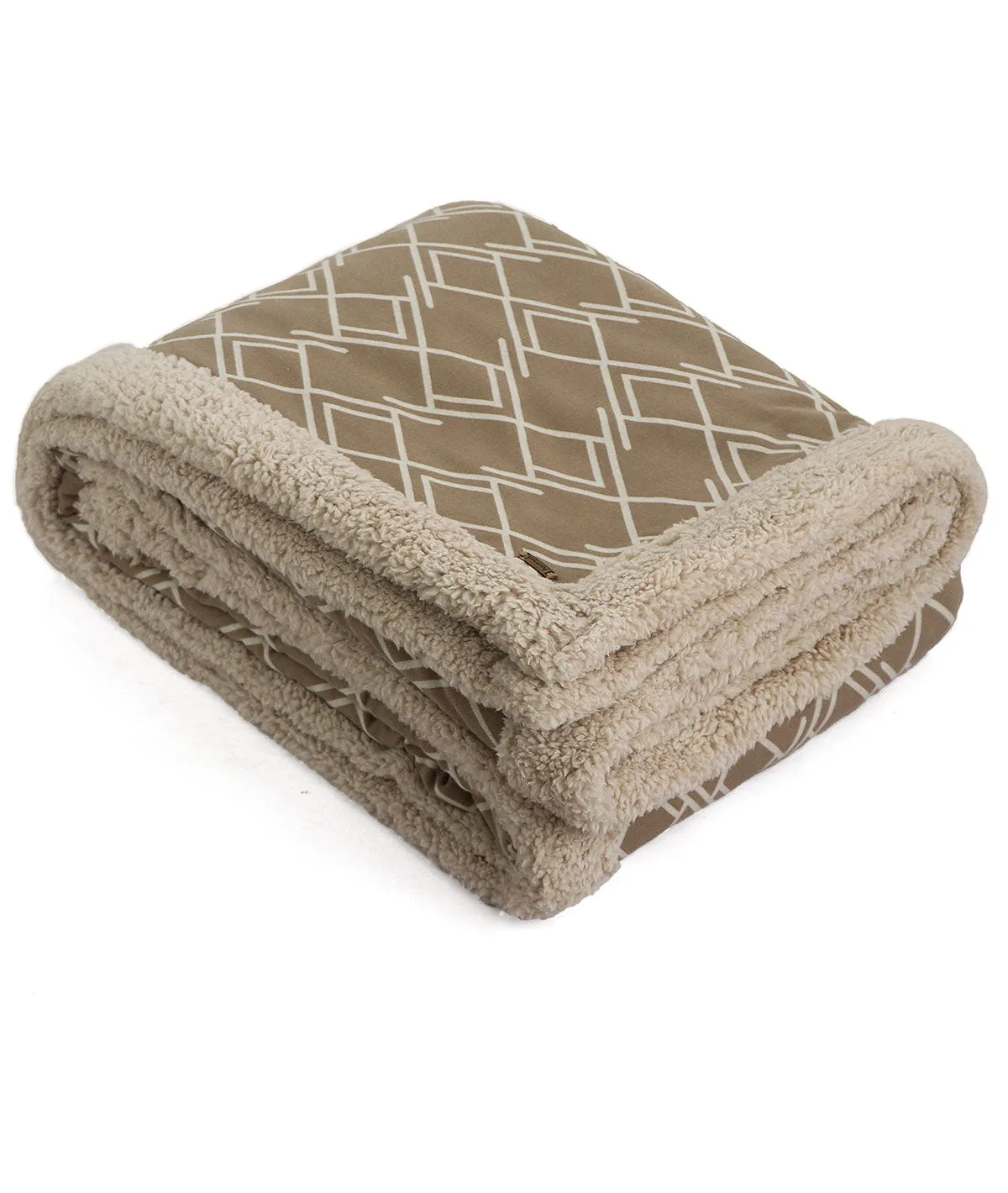 Gianna-  Stone & Natural Cotton Knitted Single Bed Blanket layered with Warm Sherpa Fabric