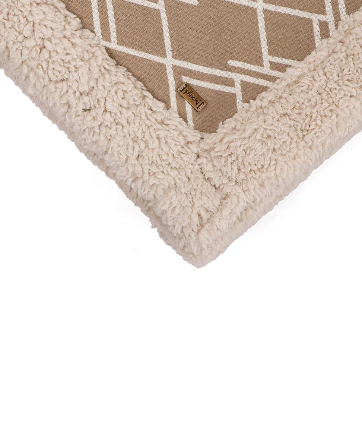 Gianna-  Stone & Natural Cotton Knitted Single Bed Blanket layered with Warm Sherpa Fabric