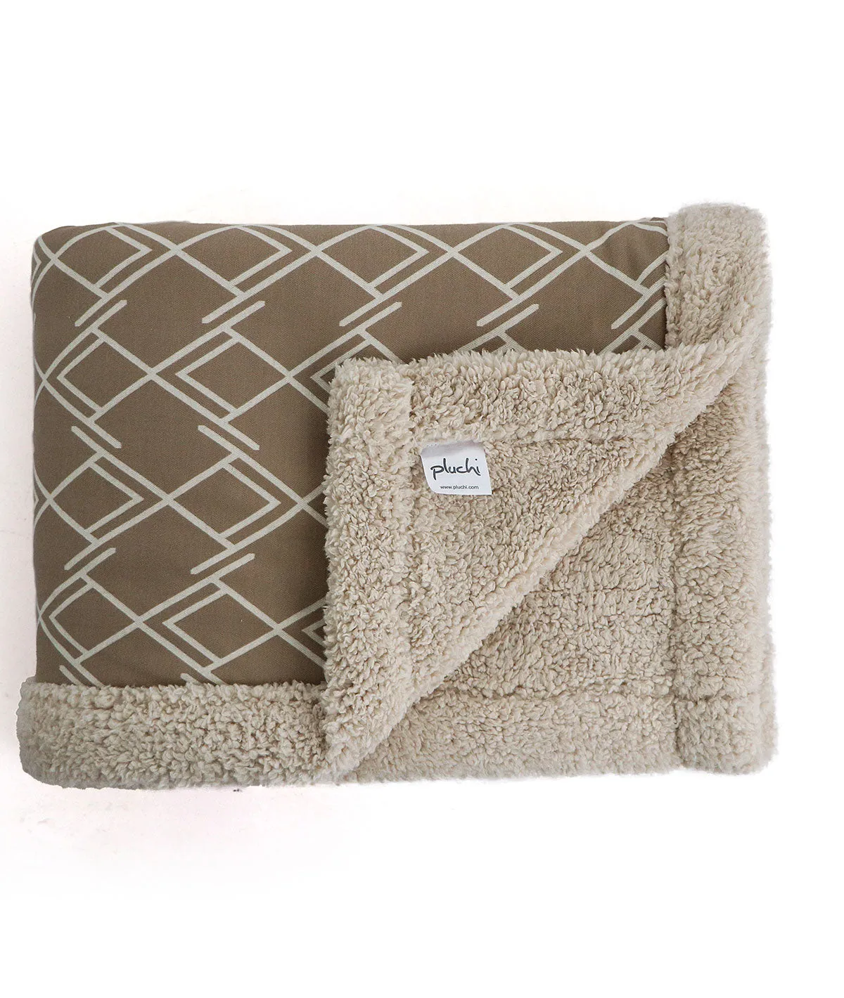 Gianna-  Stone & Natural Cotton Knitted Single Bed Blanket layered with Warm Sherpa Fabric