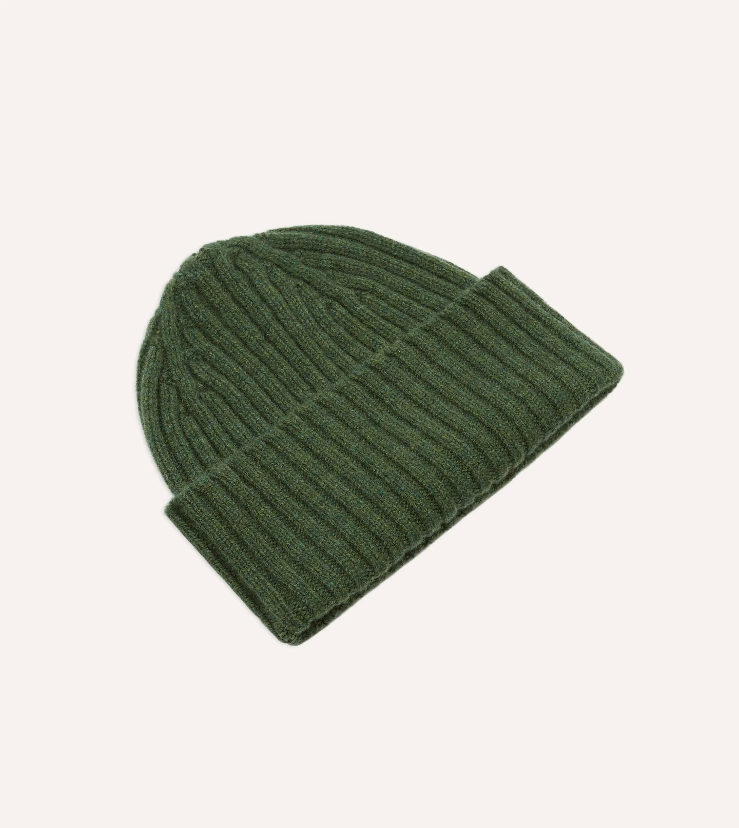 Green Lambswool Ribbed Knit Cap