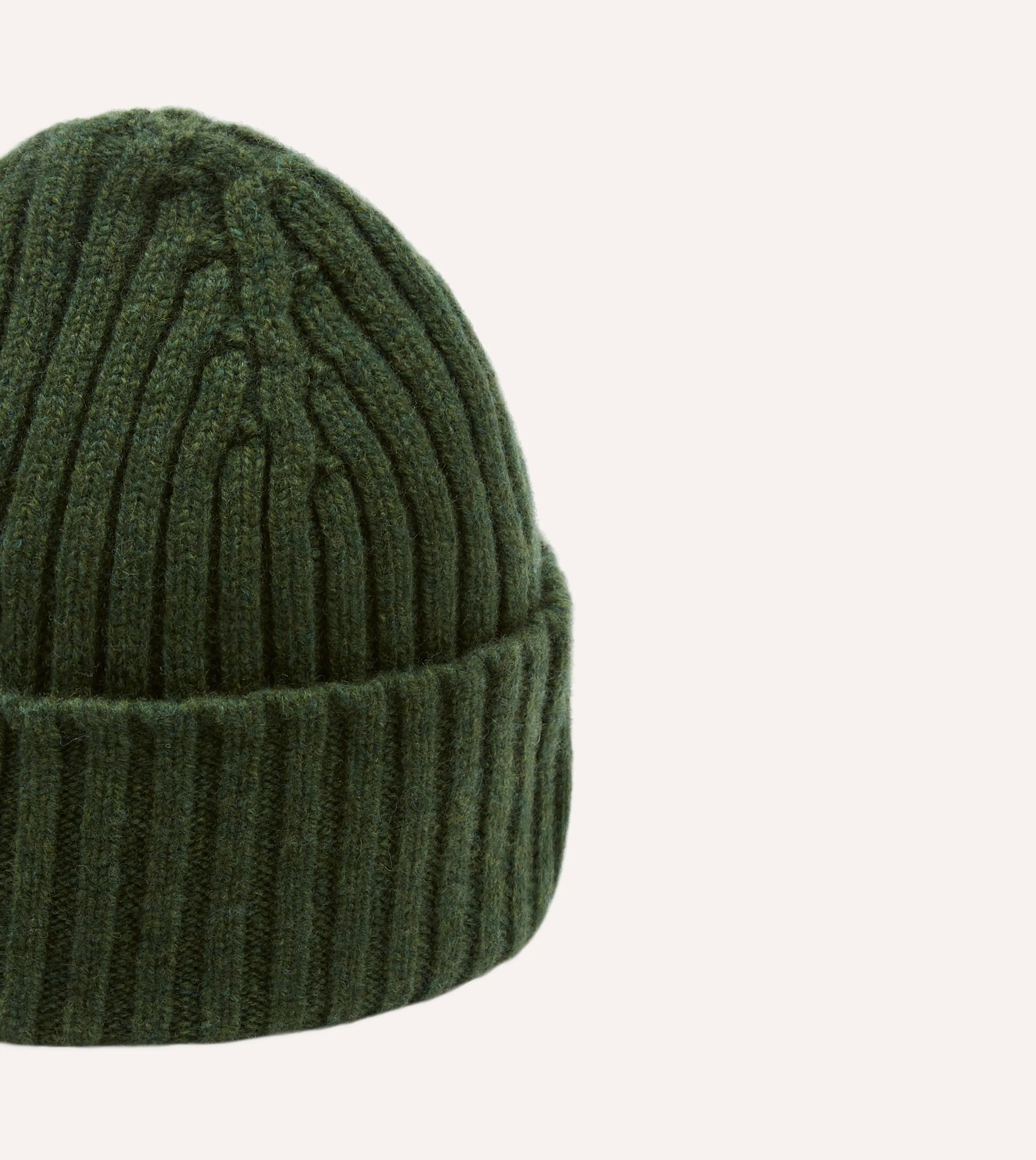 Green Lambswool Ribbed Knit Cap