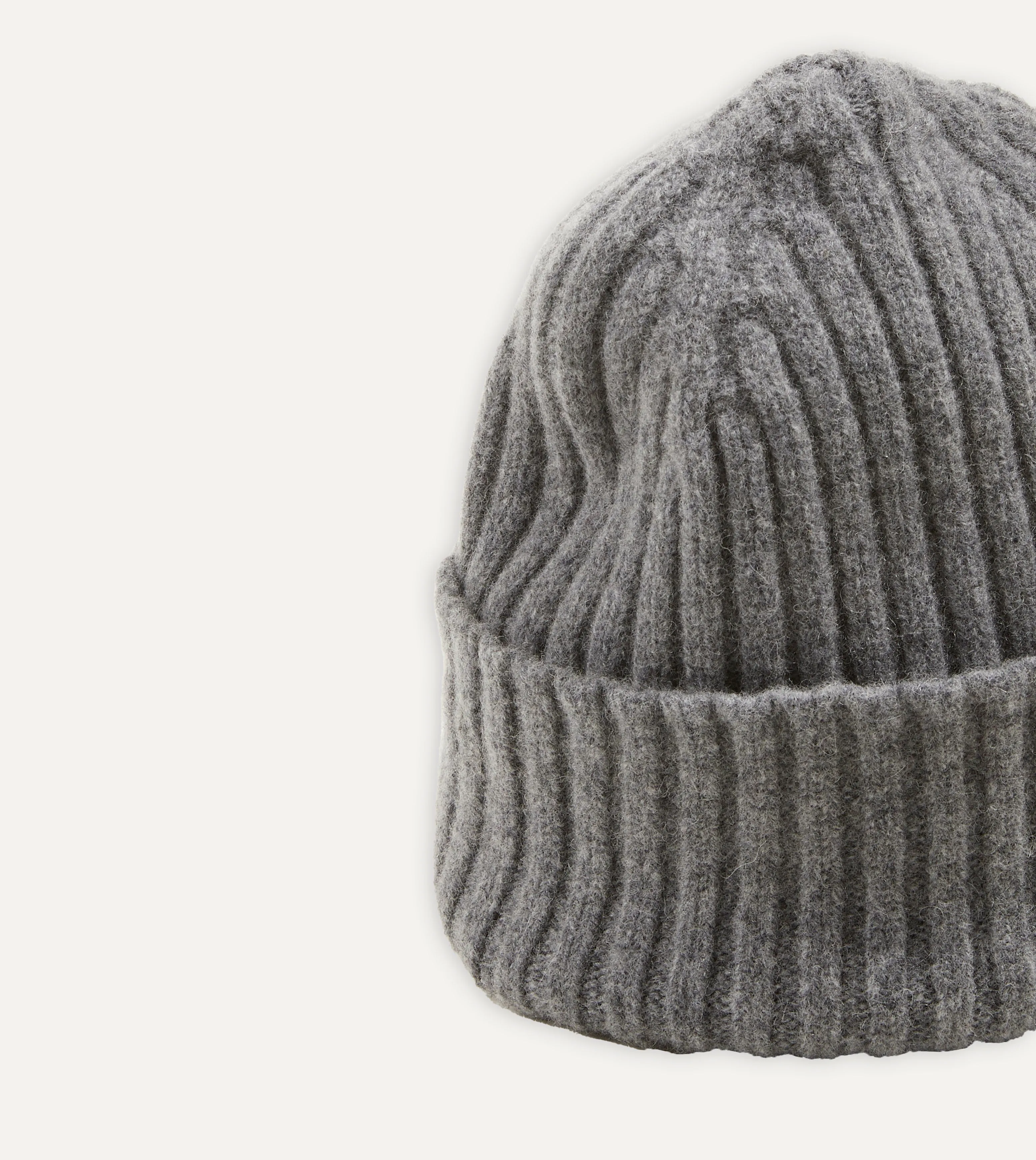 Grey Lambswool Ribbed Knit Cap