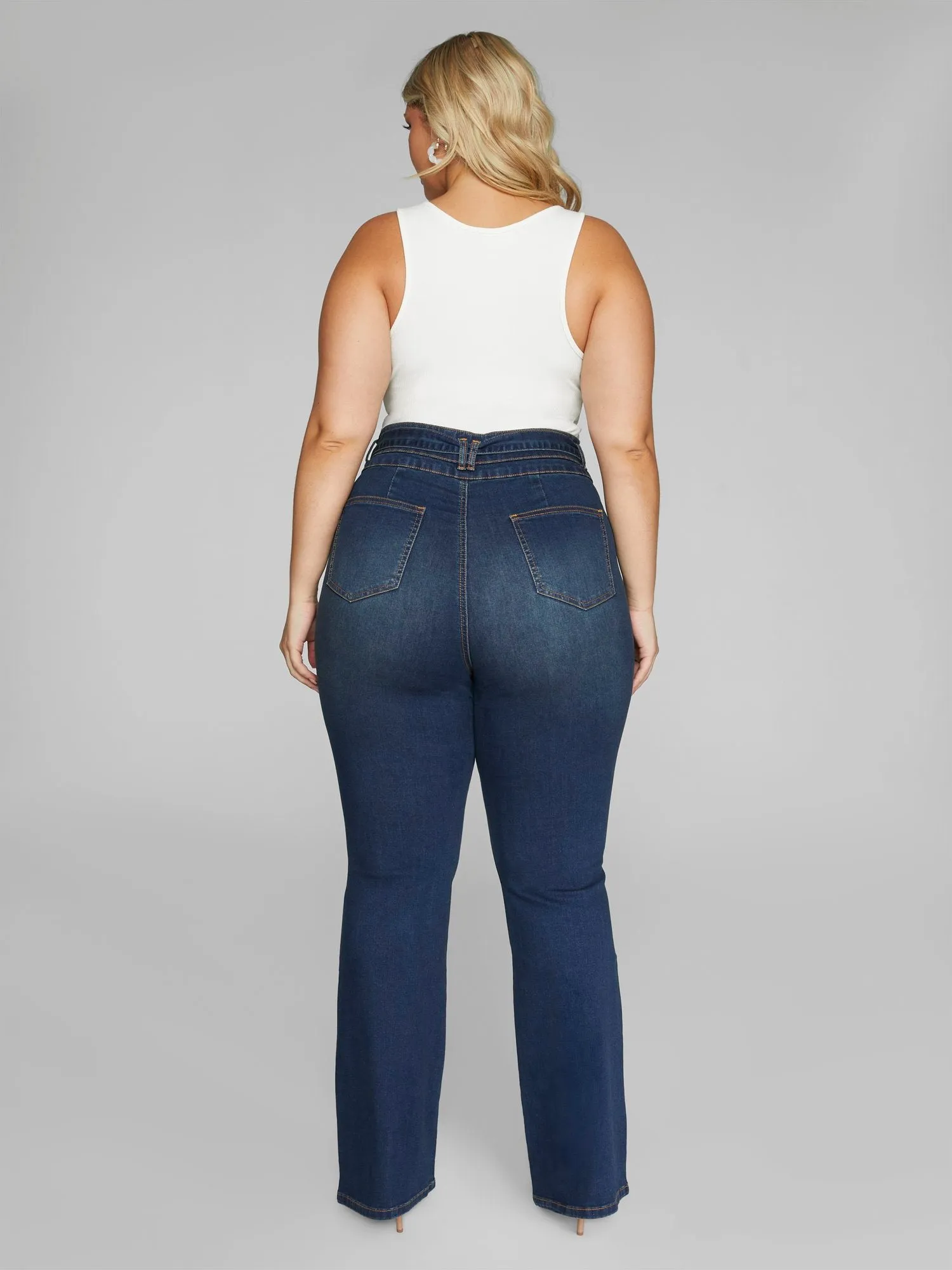 High Rise Tie Waist Flare Leg Jeans