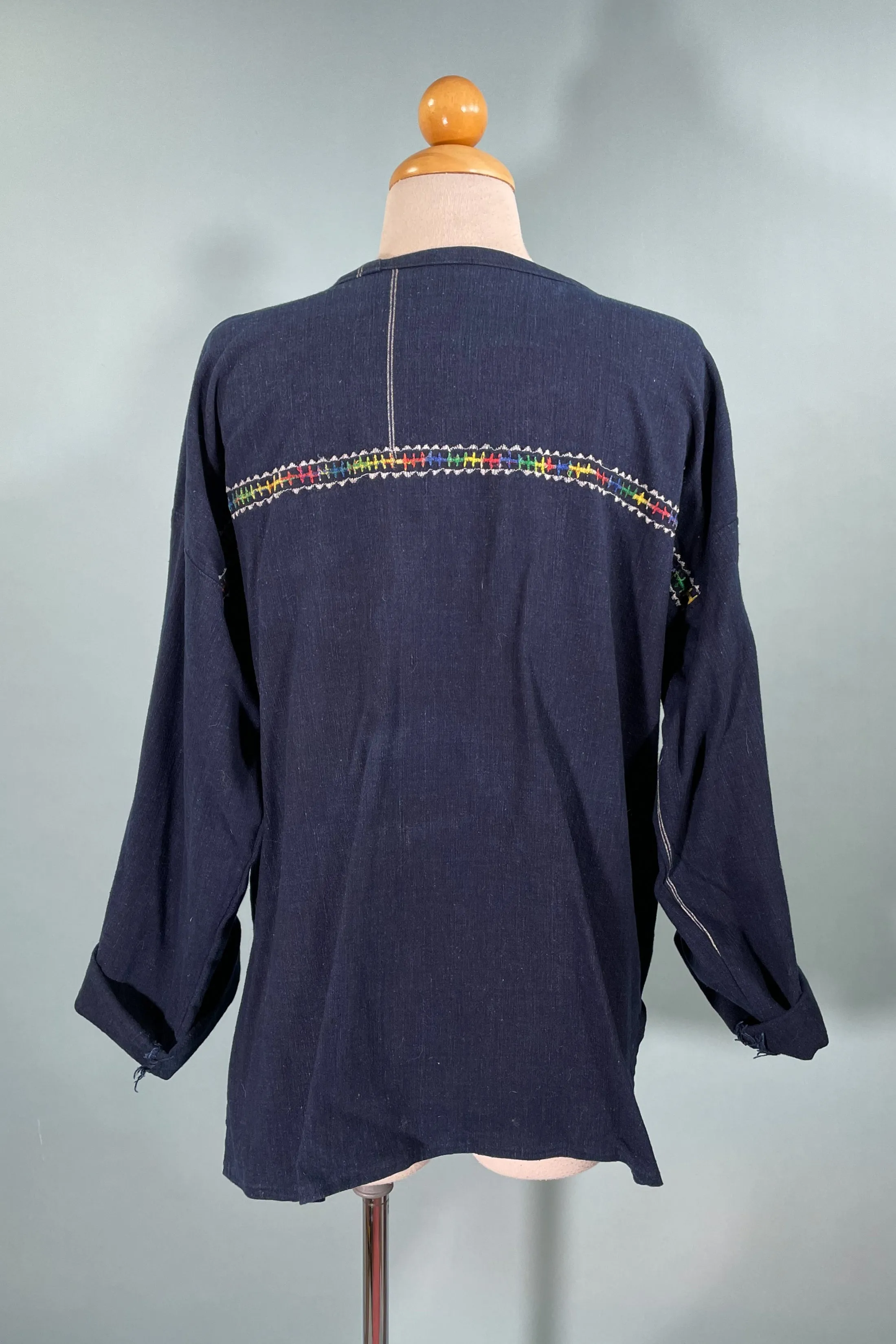 Indigo Hand Embroidered Ethnic Boho Peasant Top M/L