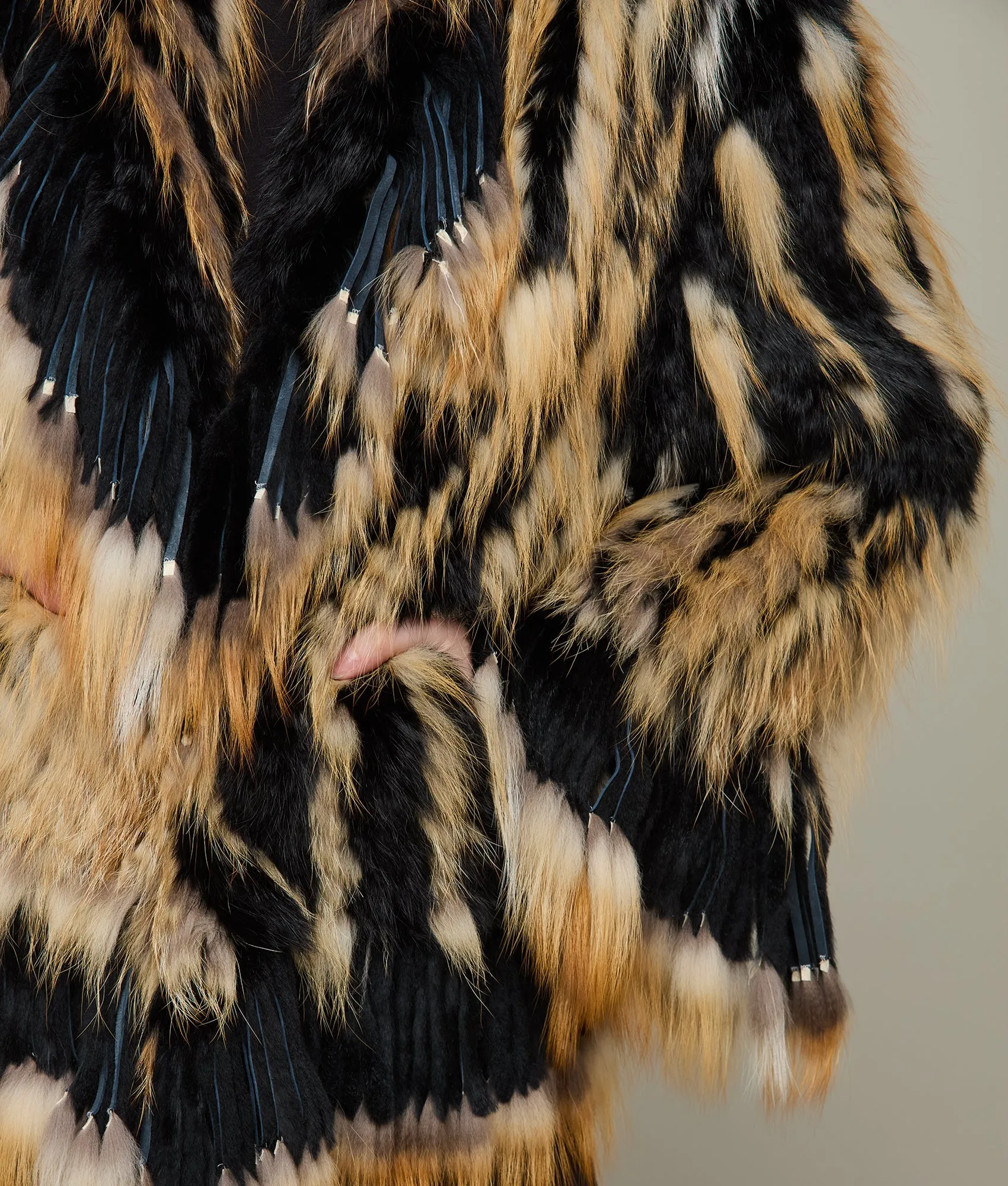 Knitted Raccoon Fringe Jacket :: Black