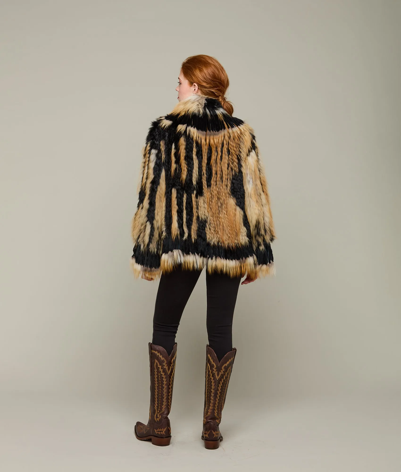 Knitted Raccoon Fringe Jacket :: Black