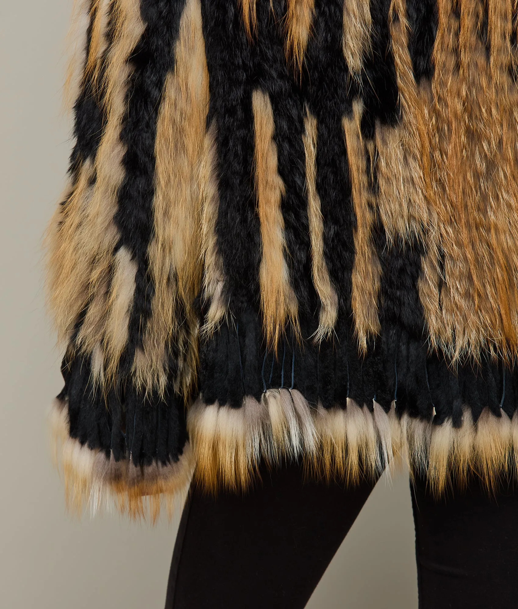 Knitted Raccoon Fringe Jacket :: Black